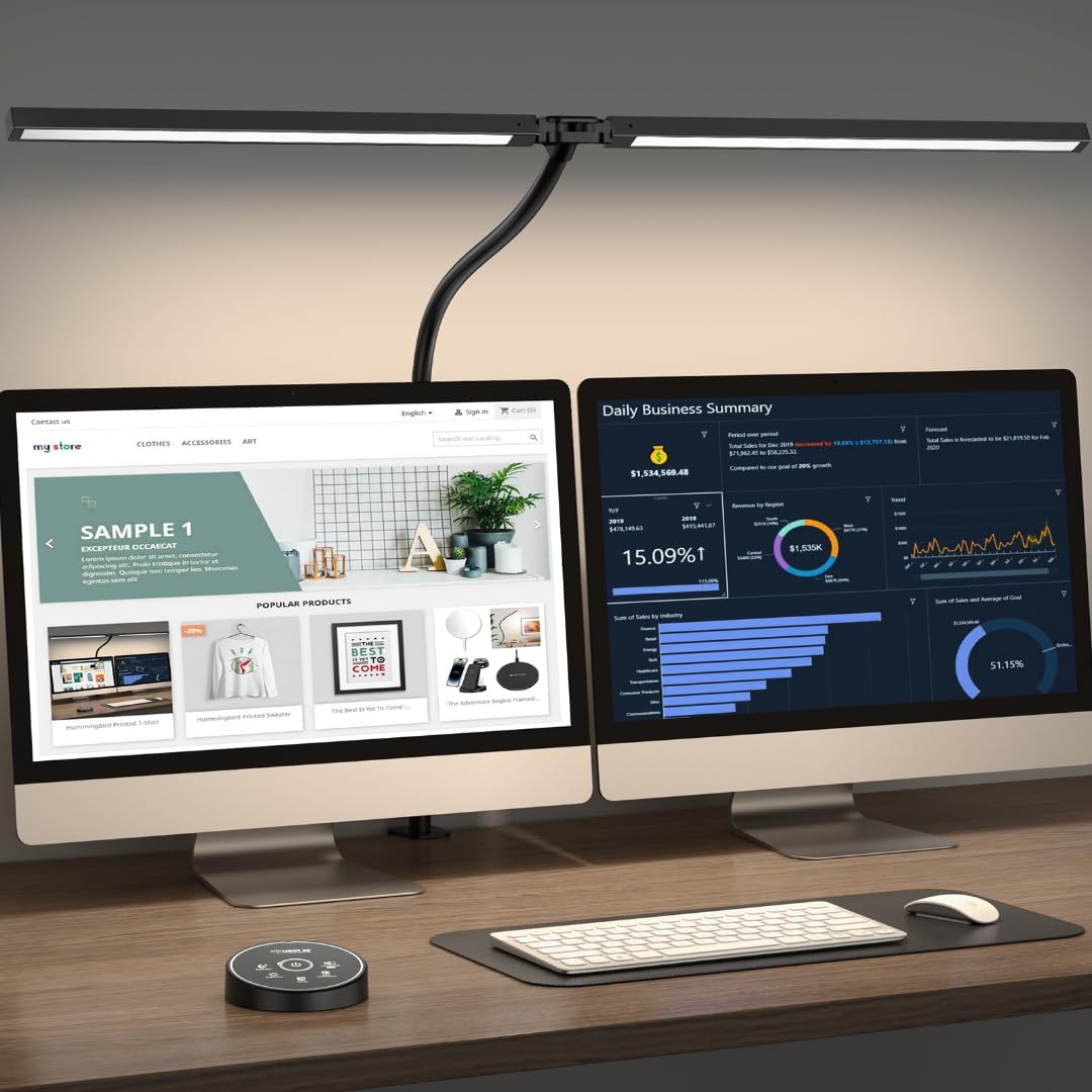 LED Architect Desk Lamp with Clamp, 24 W - 5 Colour Modes, Dual Monitor Width