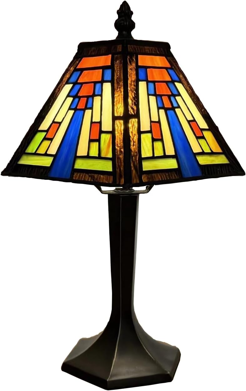 Geometric Stained Glass Table Lamp, 8 x 8 x 12 in - 3 Colour Temperature LED Bulb Included