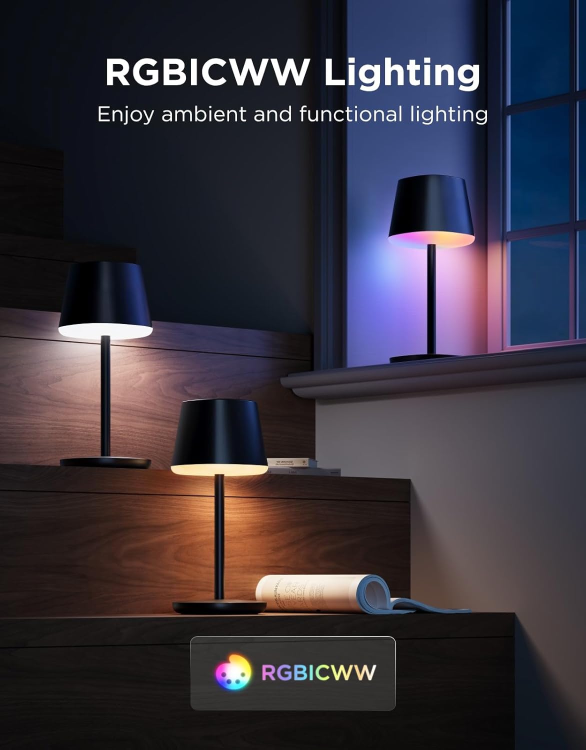 Smart Cordless RGBIC Table Lamp - App Controlled, Adapter Not Included