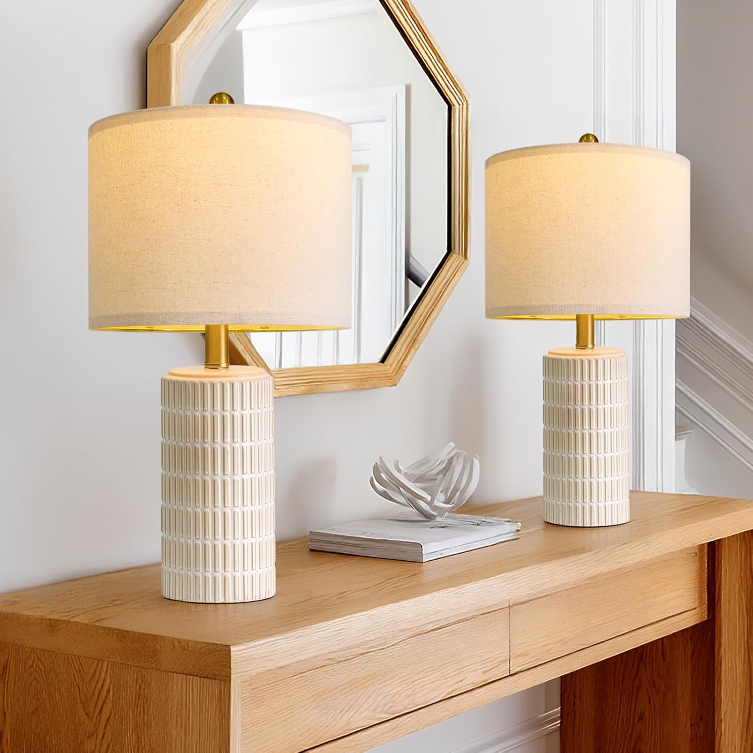 Ceramic Table Lamps, 20.75 in - Set of 2, White, Modern Bedside Pair
