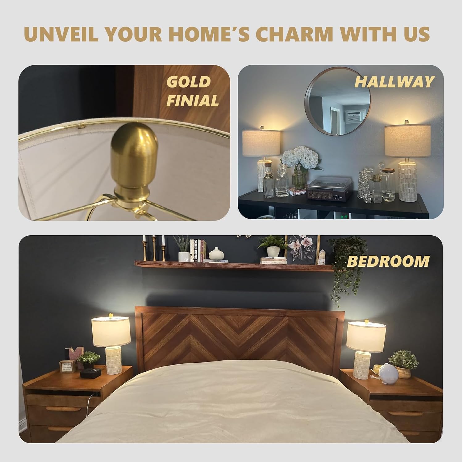 Ceramic Table Lamps, 20.75 in - Set of 2, White, Modern Bedside Pair