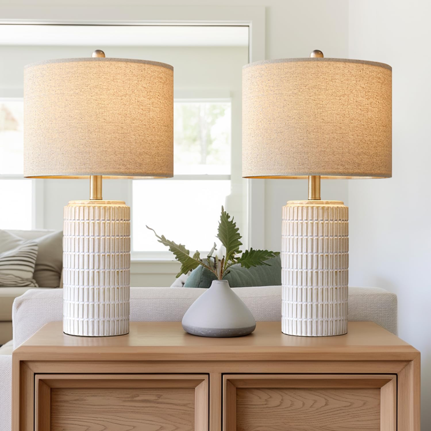 Ceramic Table Lamps, 23 in - Set of 2, White, Living Room and Bedside Pair