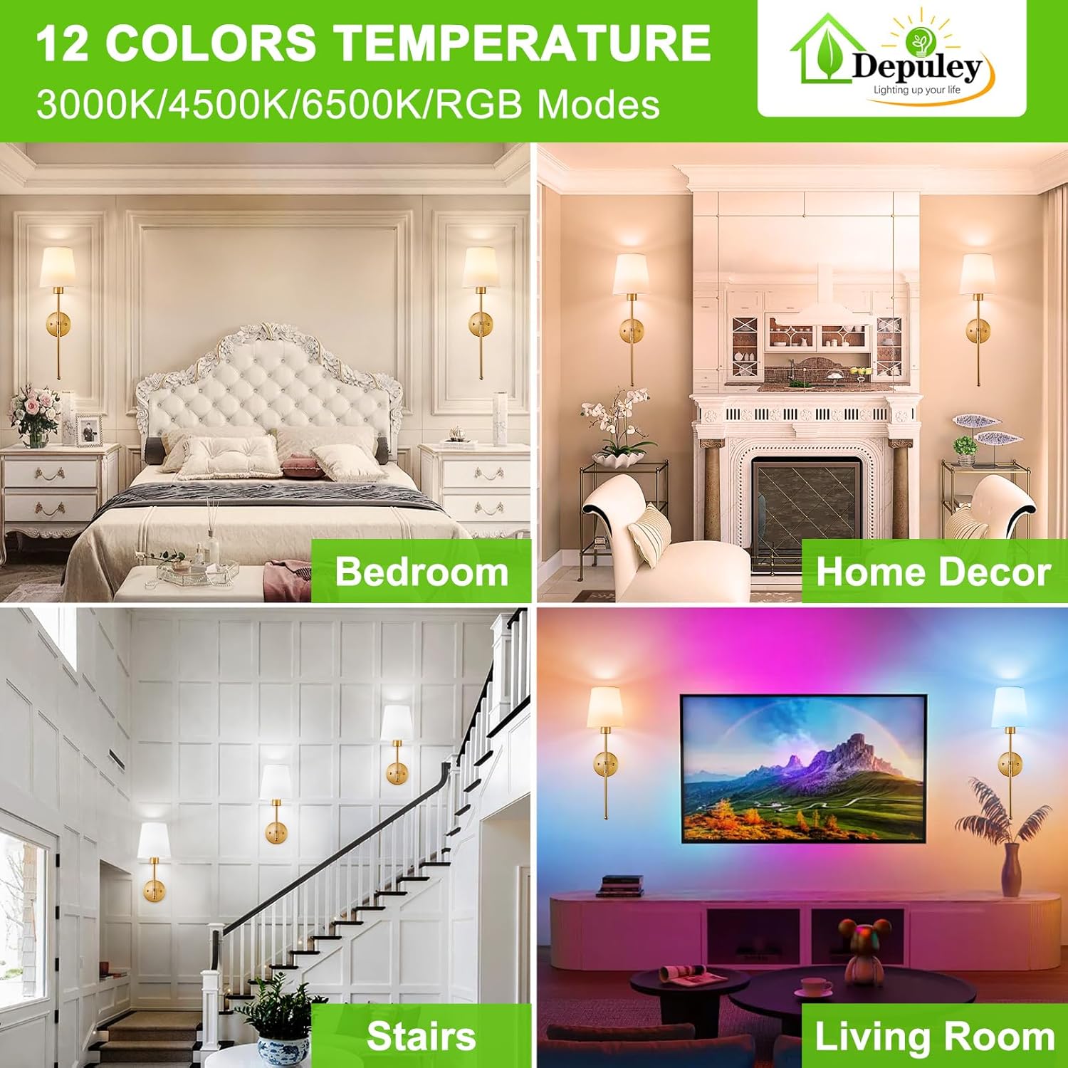 Rechargeable Wall Sconces with Dimmable Bulbs, 10000 mAh - Set of 2, Gold, 15 Colours