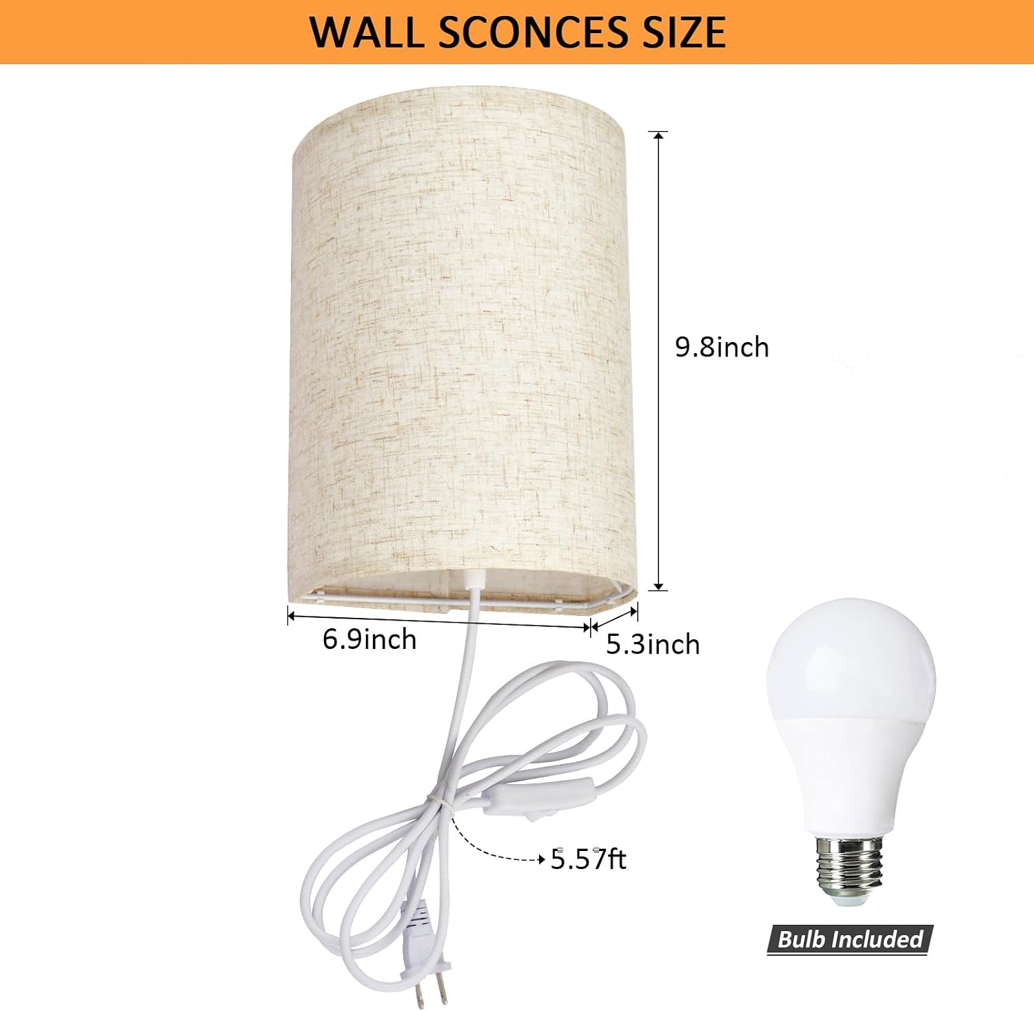 Plug-In Wall Sconces with On/Off Switch - Set of 2, Industrial, 3 Colour Modes